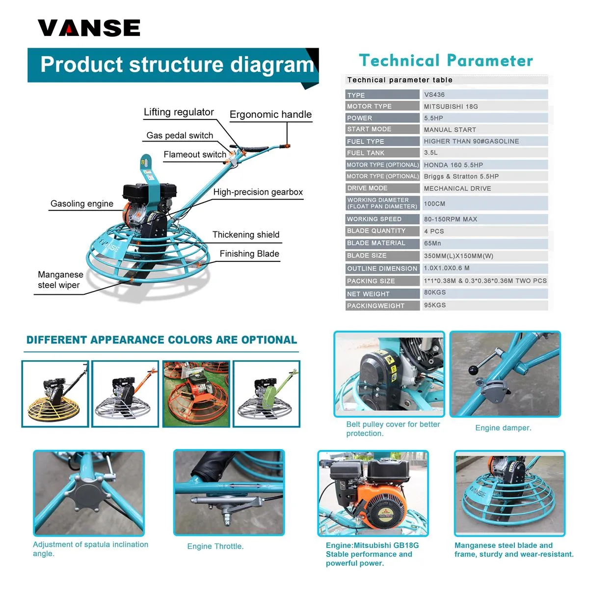 What's the advantage of a concrete power trowels? How to choose? 1 VS-436 Technical parameter table -