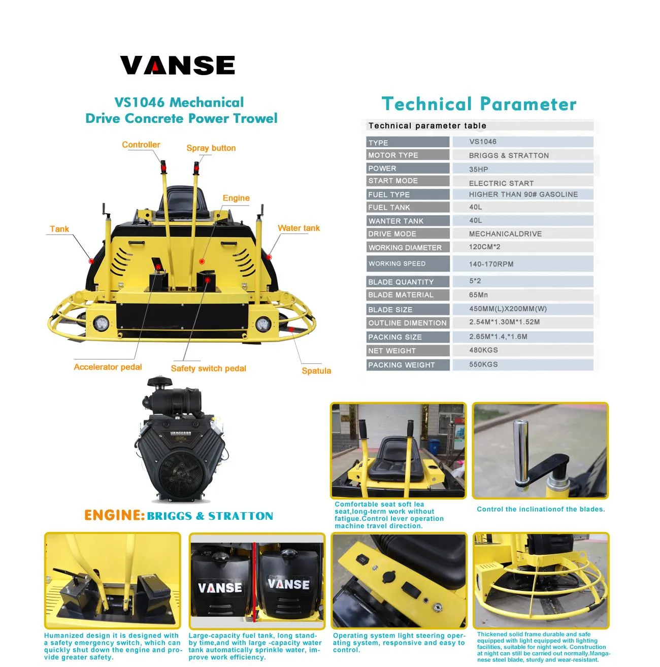 What are the common failures & solutions of concrete trowel machines? 1 VS-1046 yellow Mechanical Drive Concrete Power Trowel -