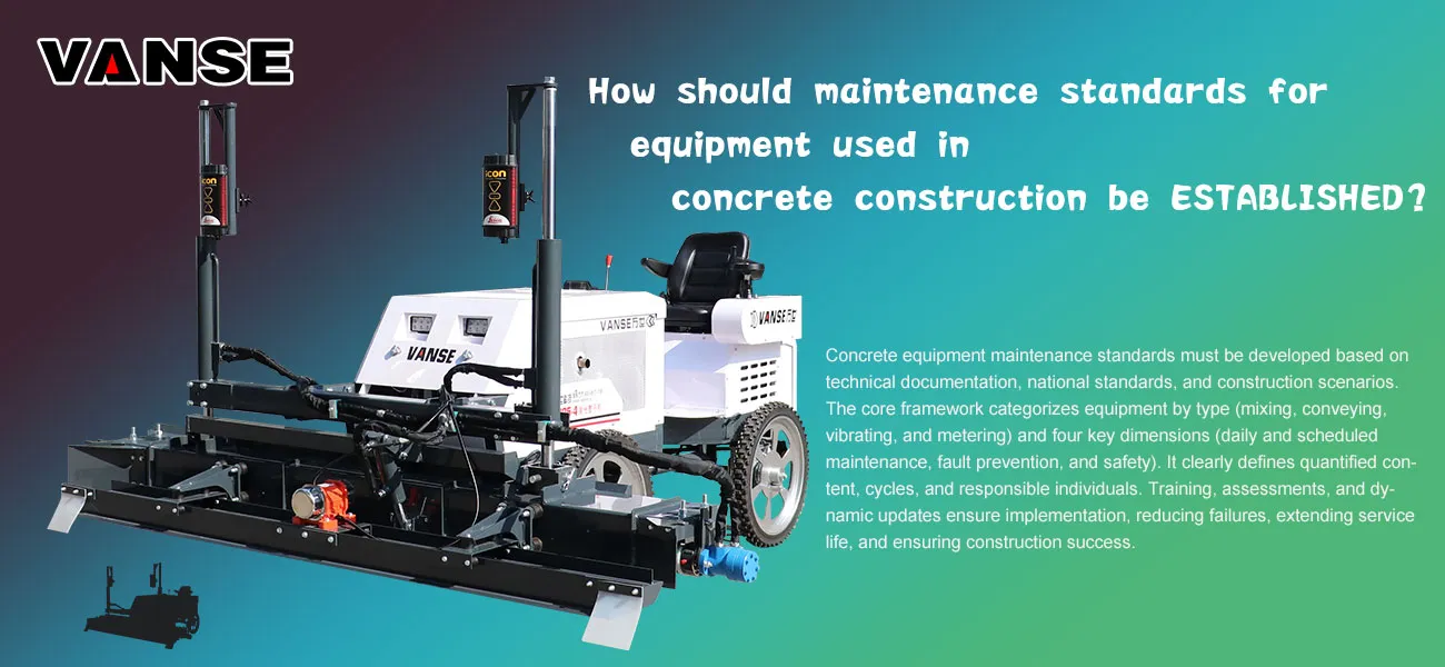 How should maintenance standards for equipment used in concrete construction be established? 1 How should maintenance standards for equipment used in concrete construction be established