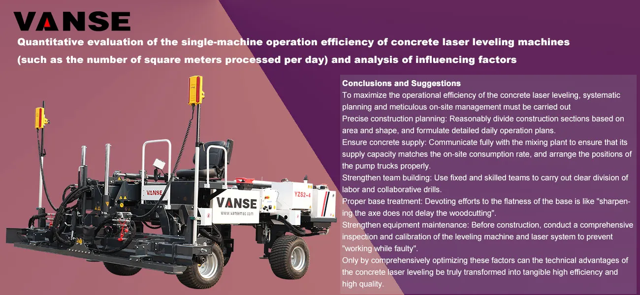 Quantitative evaluation of single-machine operation efficiency of concrete laser leveling machines (such as the number of square meters processed per day) and analysis of influencing factors 1 Quantitative evaluation of the single-machine operation efficiency of concrete laser leveling machines (such as the number of square meters processed per day) and analysis of influencing factors