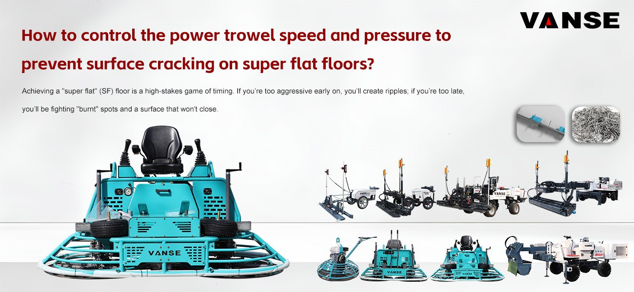 How to control the power trowel speed and pressure to prevent surface cracking on super flat floors? 1 VS1046H power trowel