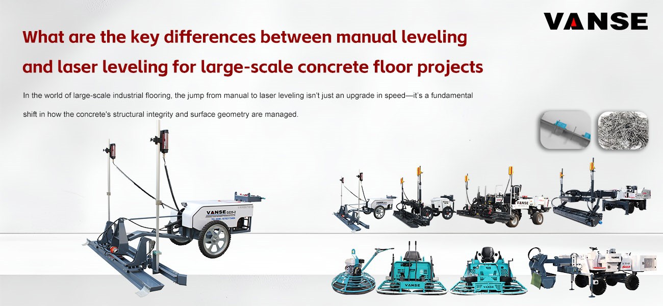What are the key differences between manual leveling and laser leveling for large-scale concrete floor projects 1 DZ25-2 concrete laser leveling machine