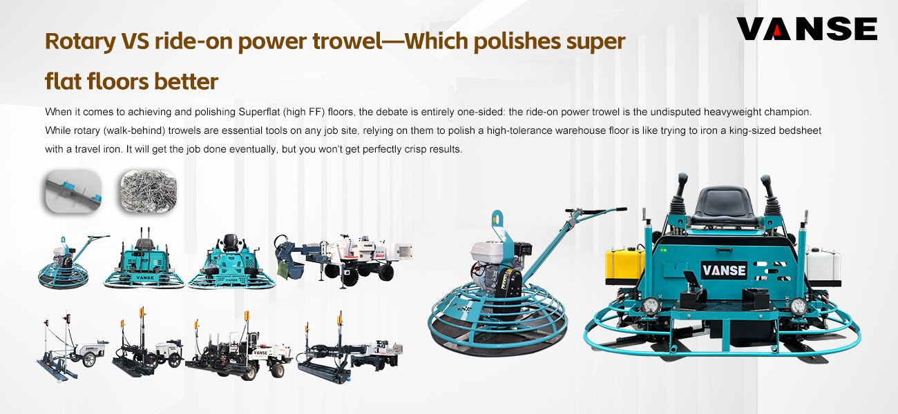 Rotary VS ride-on power trowel-Which polishes super flat floors better
