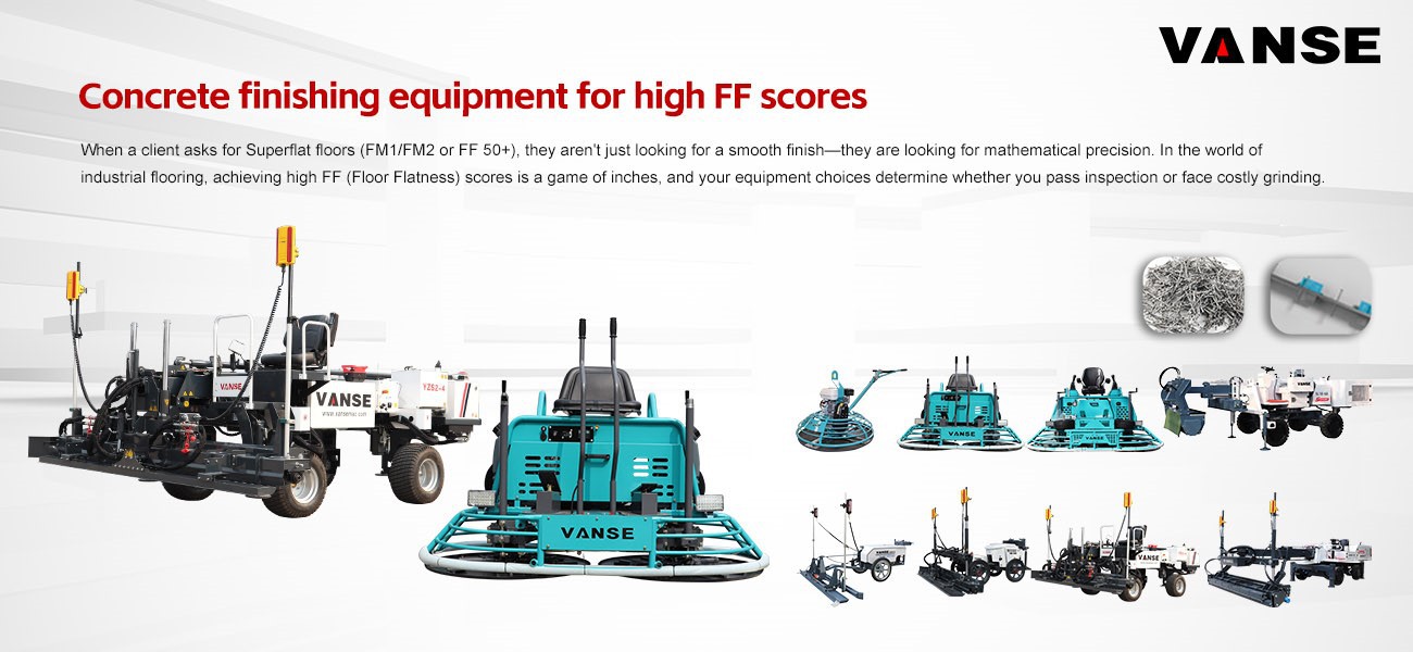 Concrete finishing equipment for high FF scores